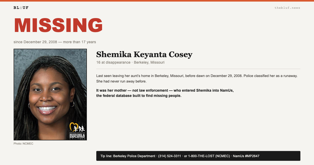 Shemika Cosey Vanished in 2008. Her Mother Had to Put Her Into the Missing-Persons Database Herself.