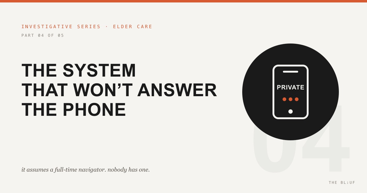 Elder Care Assumes Every Family Has a Full-Time Navigator. Nobody Has One. That's the Part That Breaks You.
