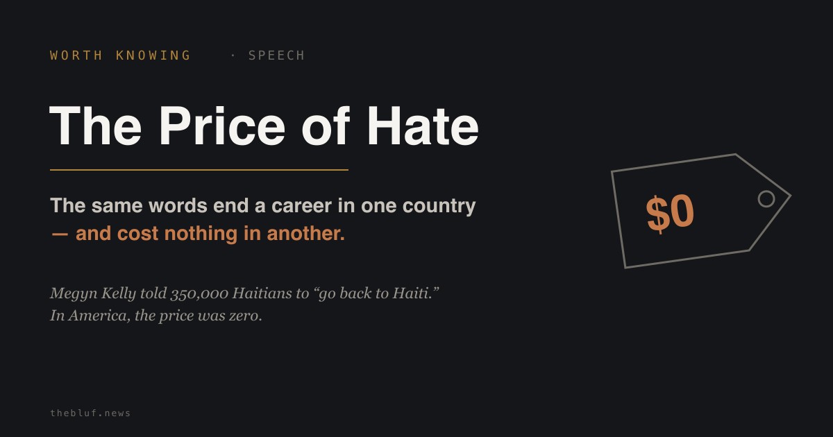 Megyn Kelly Told 350,000 Haitians to “Go Back to Haiti.” It Cost Her Nothing. Whether Hate Has a Price Depends on Who You Aim It At — and Which Country You’re In.