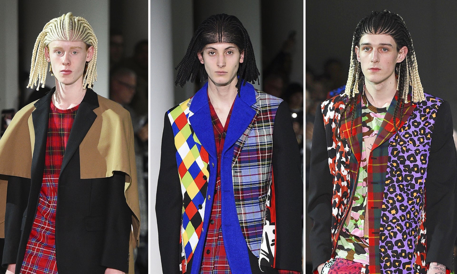 Comme des Garçons' 2020 runway show with white models in cornrow wigs